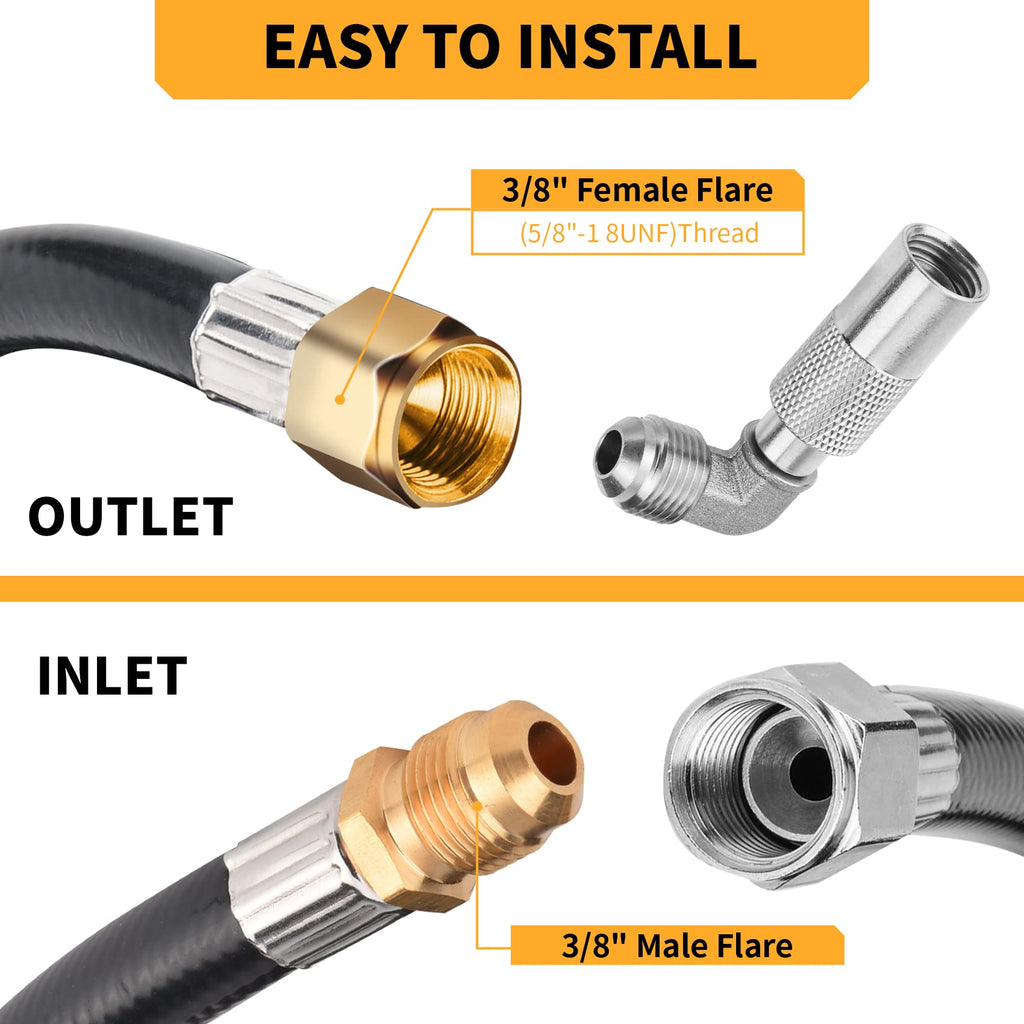 Onlyflame 12FT Propane Hose Extension - 3/8" Female Flare x 3/8" Male Flare - Flexible Gas Line for Camper, Heater, Grill, Fire Pit