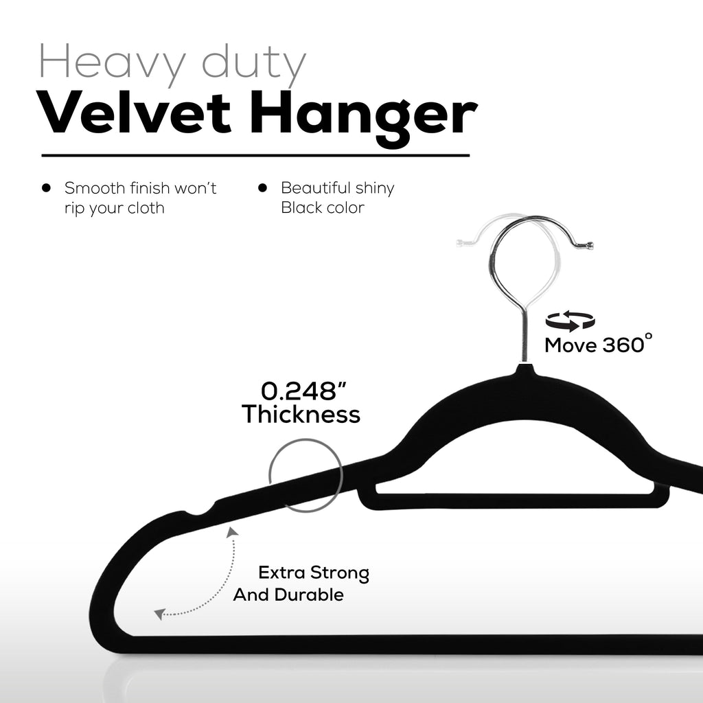 Utopia Home Premium Velvet Hangers 50 Pack - Non-Slip Clothes Hangers with Tie Bar - Black Hangers - Standard Hangers with 360 Degree Rotatable Hook - Heavy Duty Coat Hangers