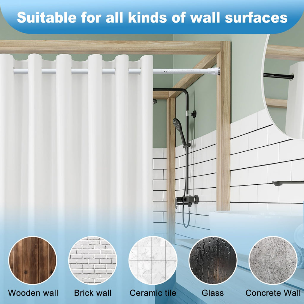 White Tension Curtian rod no drill, 42 to 115 inch Adjustable Heavy Duty black shower curtain rod for Windows bathroom Closet