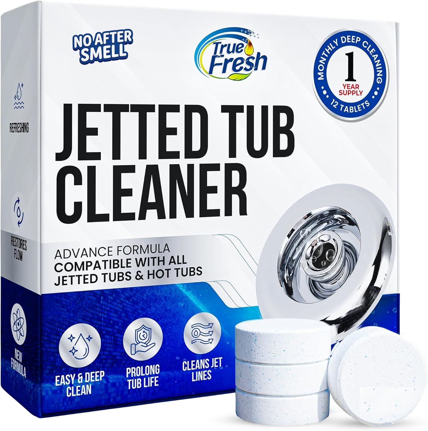 True Fresh Jet Tub cleaner bathtub jaccozi and whirpools cleaning tablets (12, Small)