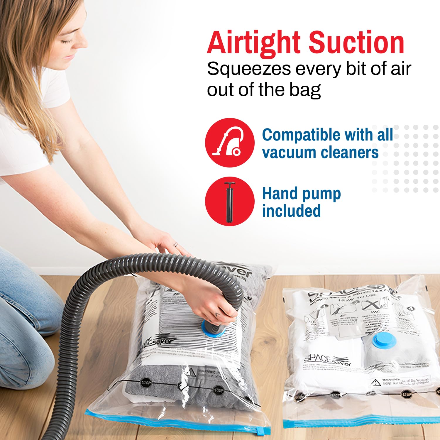 Spacesaver 8 Pack Vacuum Storage Bags Large - 32 x 24 Inch Vacuum Sealer Bags for Clothes, Bedding, Comforters - 80% More Storage - Hand Pump Included for Travel