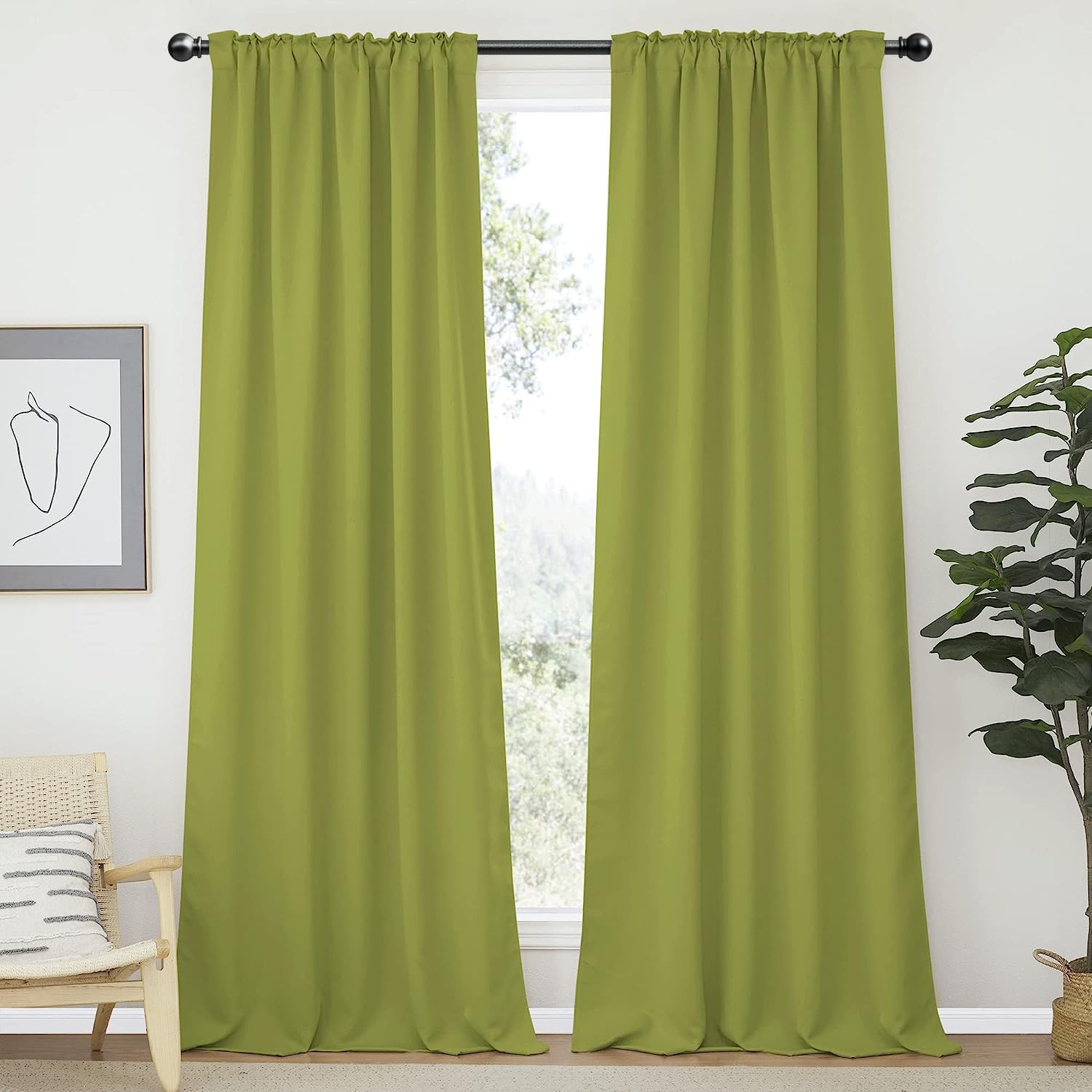 2 Pack Curtain Rod 48 to 84 inch, Adjustable 5/8 Diameter Decorative Drapery Rod Set of 2, Heavy Duty Metal Standard Curtain Rod for Bedroom, Living Room, Black
