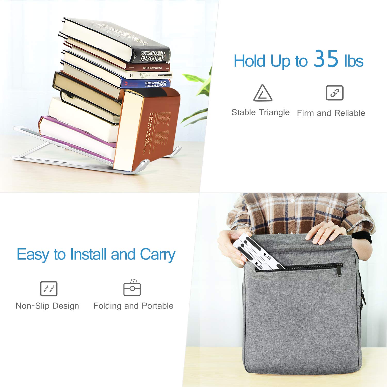 Laptop Stand, iVoler Laptop Holder Riser Computer Tablet Stand, 6 Angles Adjustable Aluminum Ergonomic Foldable Portable Desktop Holder Compatible with MacBook,iPad, HP, Dell, Lenovo 10-15.6”Silver