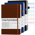 CronElysia A5 Lined Journal Notebooks for Work, 192 Pages, Medium 5.7 x 8.3inch, College Ruled, Vegan Leather Hardcover Journals for Women Men,3 Pack,Black-Brown-Navy Blue