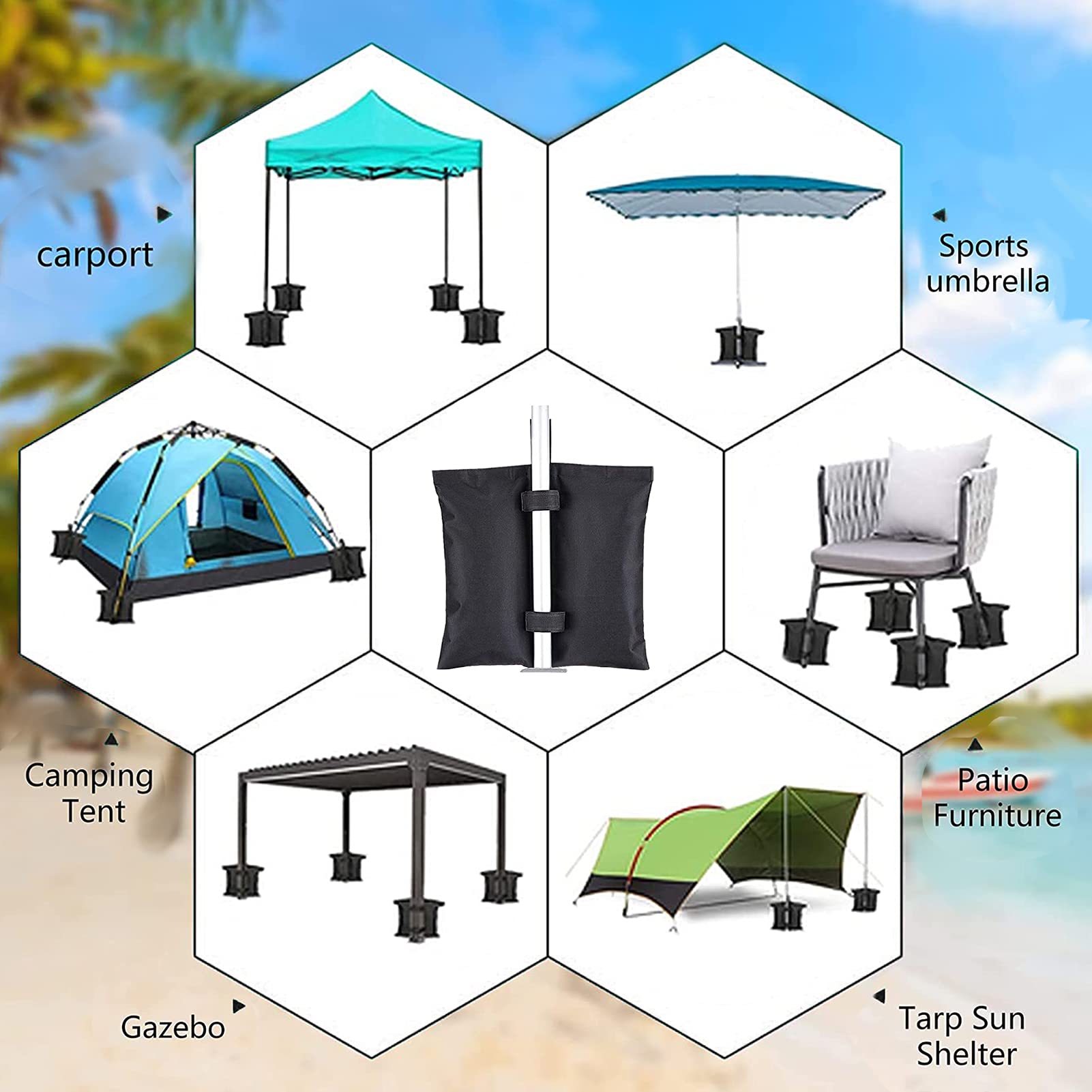 Gazebo Weights Bags, 4 Pack Gazebo Sand Weights, Heavy Duty Sand Weight Bags, Leg Weights for Pop up Canopy Tent Sun Shades, Garden Gazebos, Umbrella, Parasols, Trampolines Weighted Feet Bag