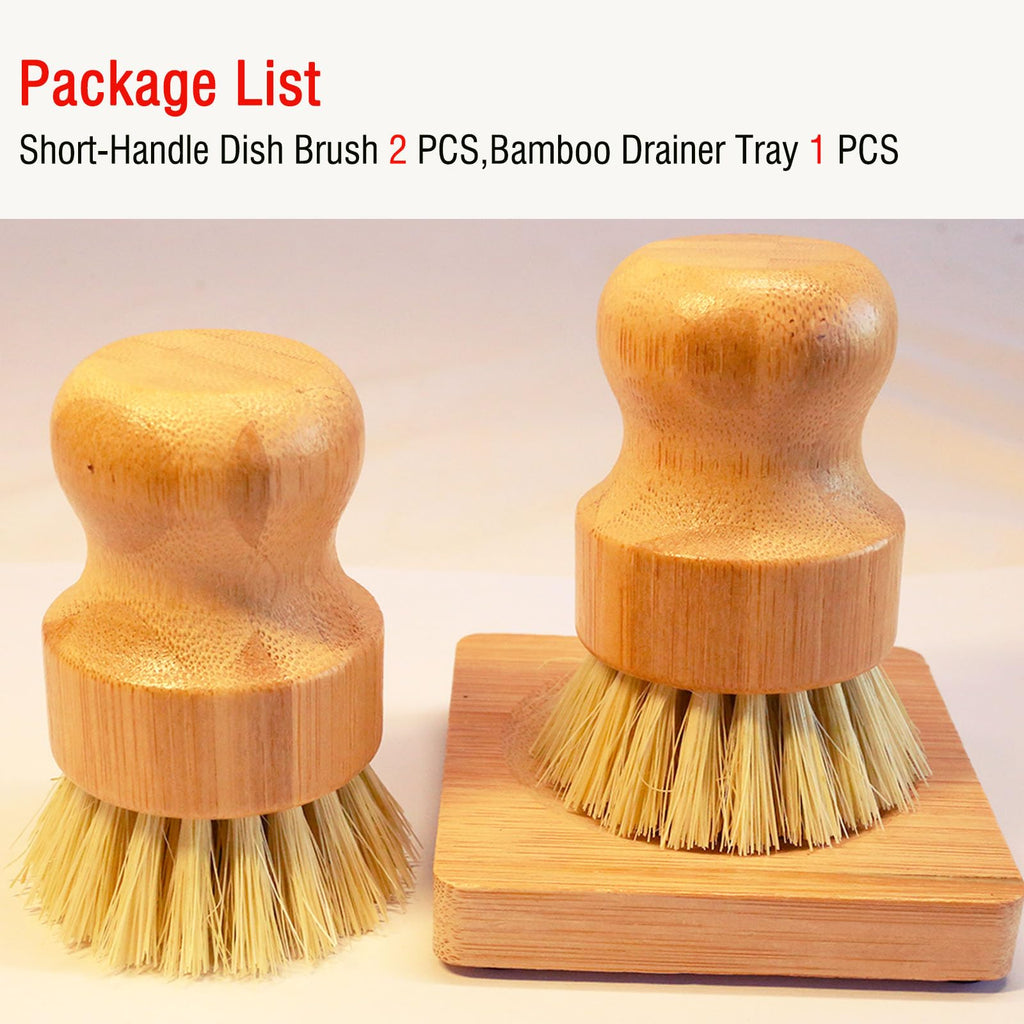 JouiiSiYa Bamboo Vegetable Brush Set, Natural Bristle Dish Brush with Holder, Eco Friendly Soft Dish Scrubber Kitchen Brush for Dishes