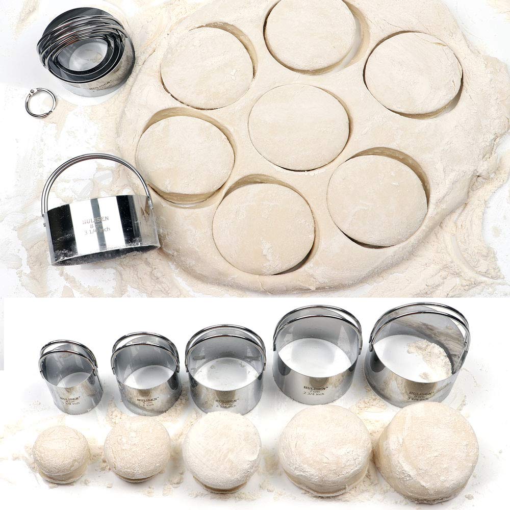 HULISEN Biscuit Cutter Set (5 Pieces/Set), Round Cookies Cutter with Handle, Professional Baking Dough Tools (Round)