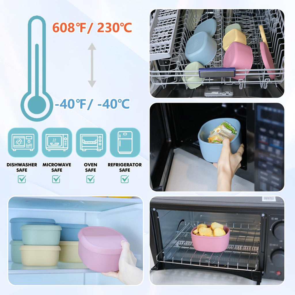 Anatole Silicone Food Storage Containers 3 Pcs Lunch Bento Box with Lids Leakproof Dishwasher Microwave Oven Freezer Safe BPA Free (20oz 10oz 6.7oz)