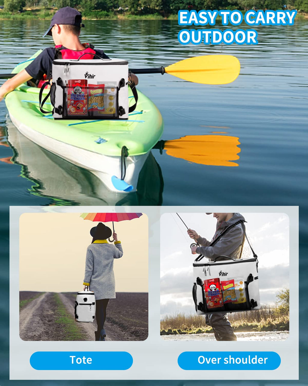 Vihir Waterproof Large Kayak Cooler with Multiple Storage Pockets, for Kayaks with Lawn-Chair Style Seats, for Camping,Travel, Lunch, Beaches Trips