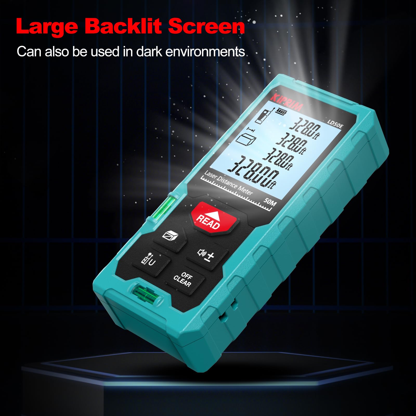 Kiprim Laser Distance Measure High Accuracy 50M LD50E Laser Tape Measure 165ft Compact Laser Measurement Tool with Larger Backlit LCD Display,ft/m/in Switching,Bubble Level