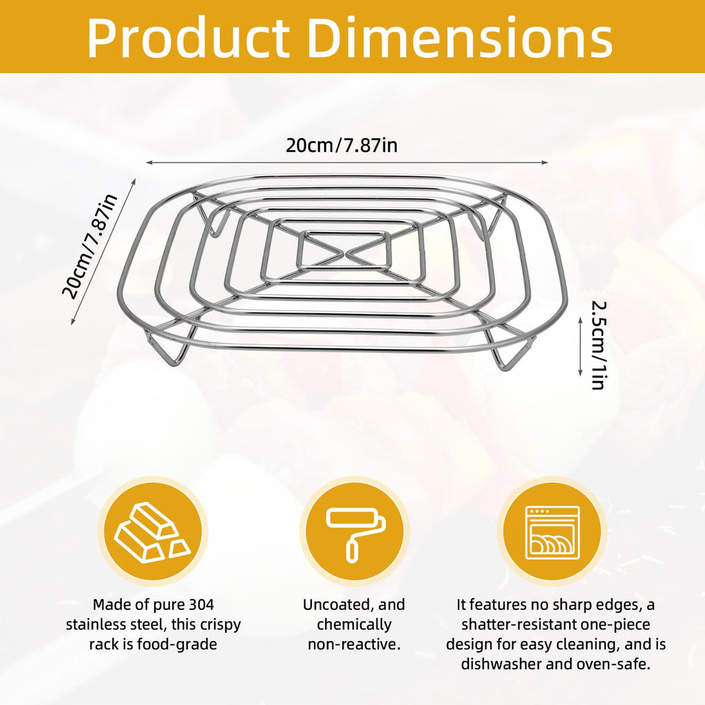 2pcs Crisper Rack for Ninja Crispi Air Fryer, 304 Stainless Steel Replacement Parts & Accessories Dishwasher Safe Air Fryer Rack for Ninja FN101/FN100/FN090/FN091/FN103 (Silver)
