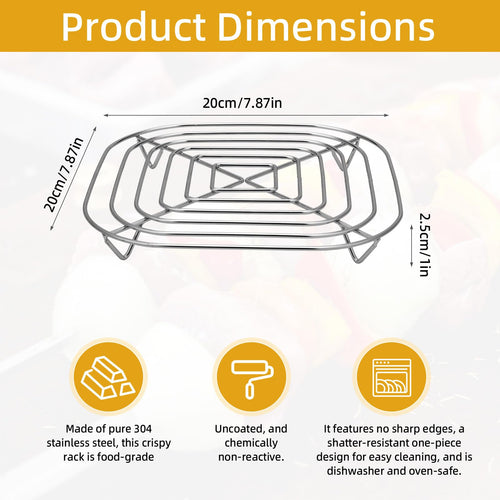 2pcs Crisper Rack for Ninja Crispi Air Fryer, 304 Stainless Steel Replacement Parts & Accessories Dishwasher Safe Air Fryer Rack for Ninja FN101/FN100/FN090/FN091/FN103 (Silver)