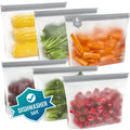 IDEATECH Reusable Stand Bags 6 Pack Ziplock Extra Large Silicone Food Storage Dishwasher Freezer Safe Plastic Organizer Safe Gallon Soup Snack Freezing