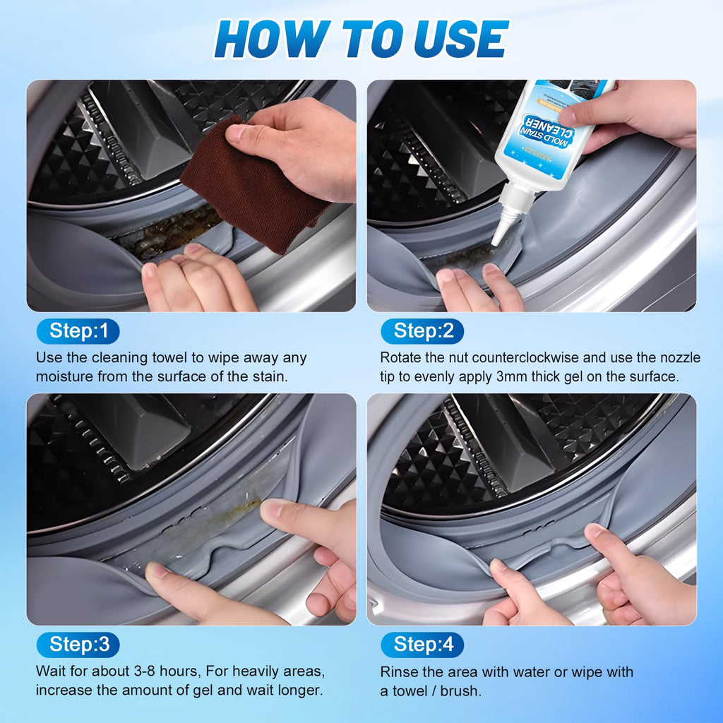 AXIFEZZ Mould Remover Gel, 2 Pack Household Washing Machine Cleaner, Grout Cleaner Gel with Brush and Cloth for Kitchen & Bathroom Cleaning, Shower, Sinks, Tiles, Grout and Refrigerator Strips