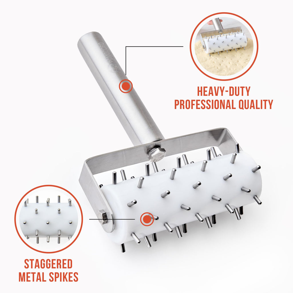 Chef Pomodoro Stainless Steel Pizza Dough Roller (21 x 14.5 cm, Spike Length 7 mm) - Premium Pizza Docker, Dough Docker, Pizzas Dough Docker, Pizza Docker Roller