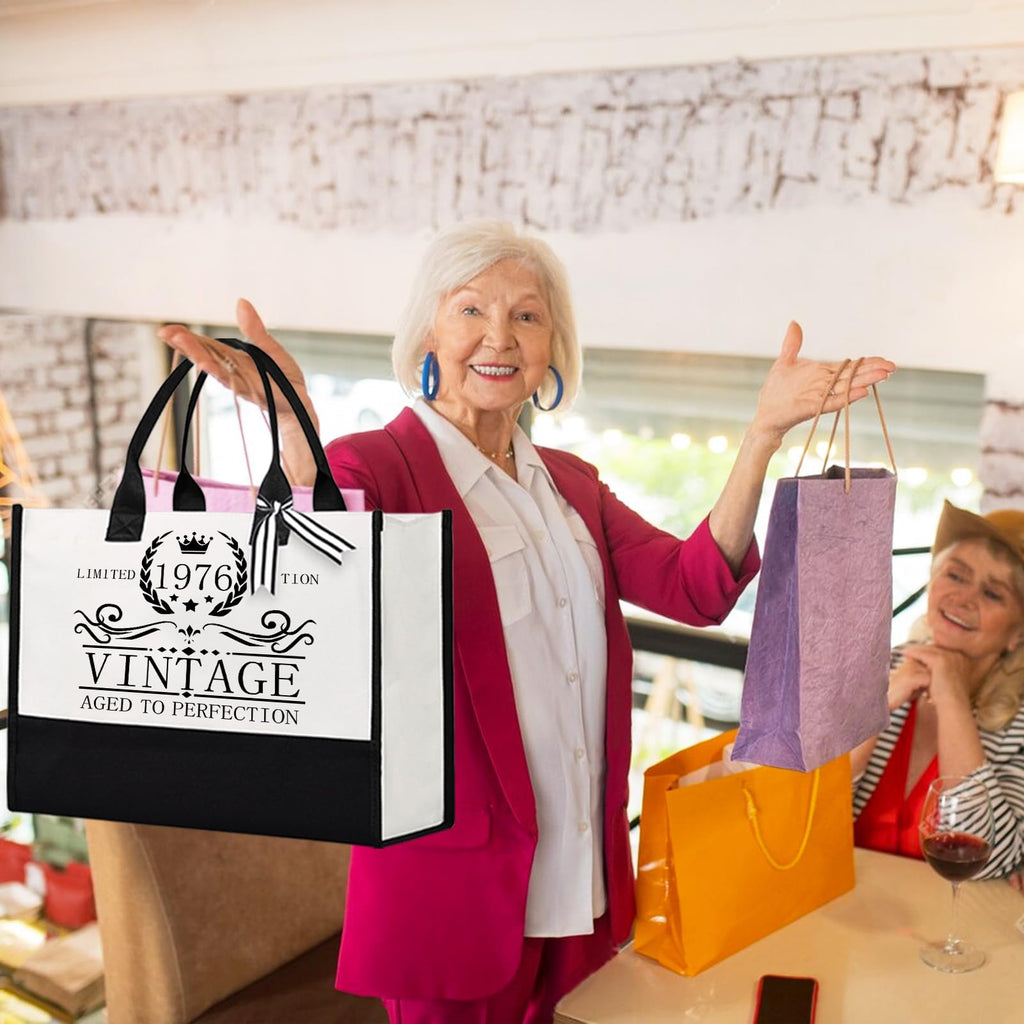 Shellspace 50th Birthday Gifts for Women, Happy 50 Year Old Birthday Gift for Mom Sister Aunt Wife Grandma Friends Her, Unique Gifts Set with Vintage Canvas Tote Bag,Cosmetic Bag,Back in 1976 Poster