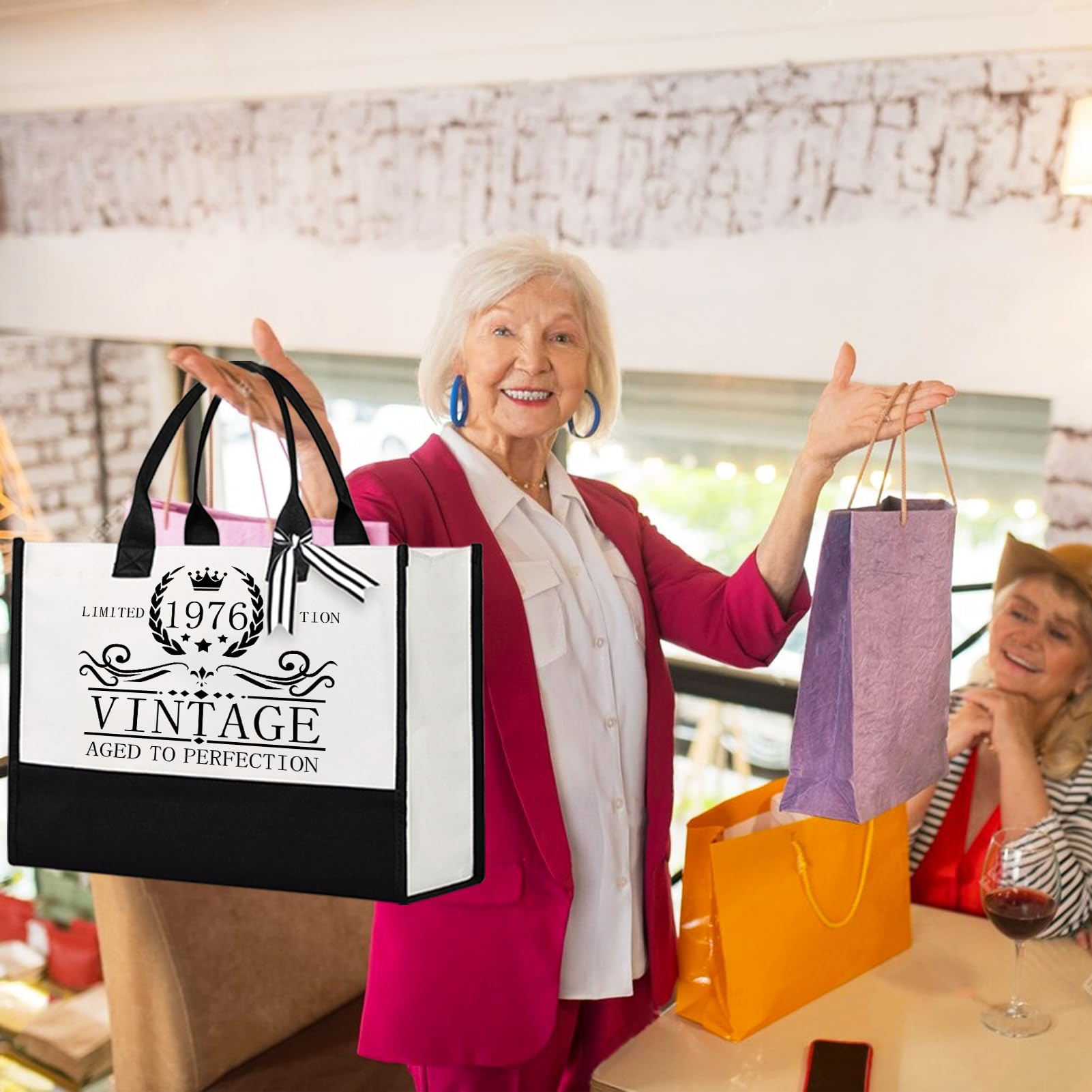Shellspace 50th Birthday Gifts for Women, Happy 50 Year Old Birthday Gift for Mom Sister Aunt Wife Grandma Friends Her, Unique Gifts Set with Vintage Canvas Tote Bag,Cosmetic Bag,Back in 1976 Poster