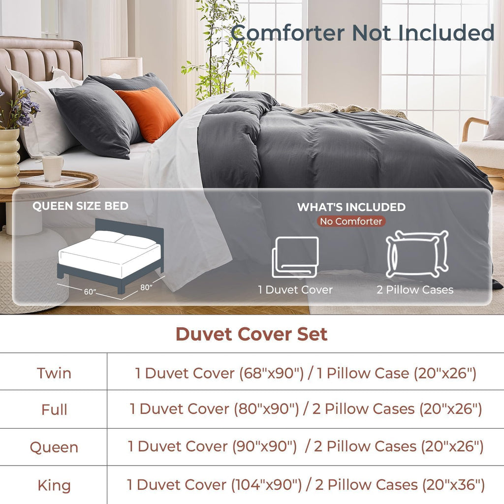 SASTTIE Duvet Cover Queen, 3-Piece Prewashed Ultra Soft Queen Bedding Set - Features Zipper Closure and Corner Ties, Includes 1 Duvet Cover 90x90 Inch & 2 Pillowcases, No Comforter, Dark Grey