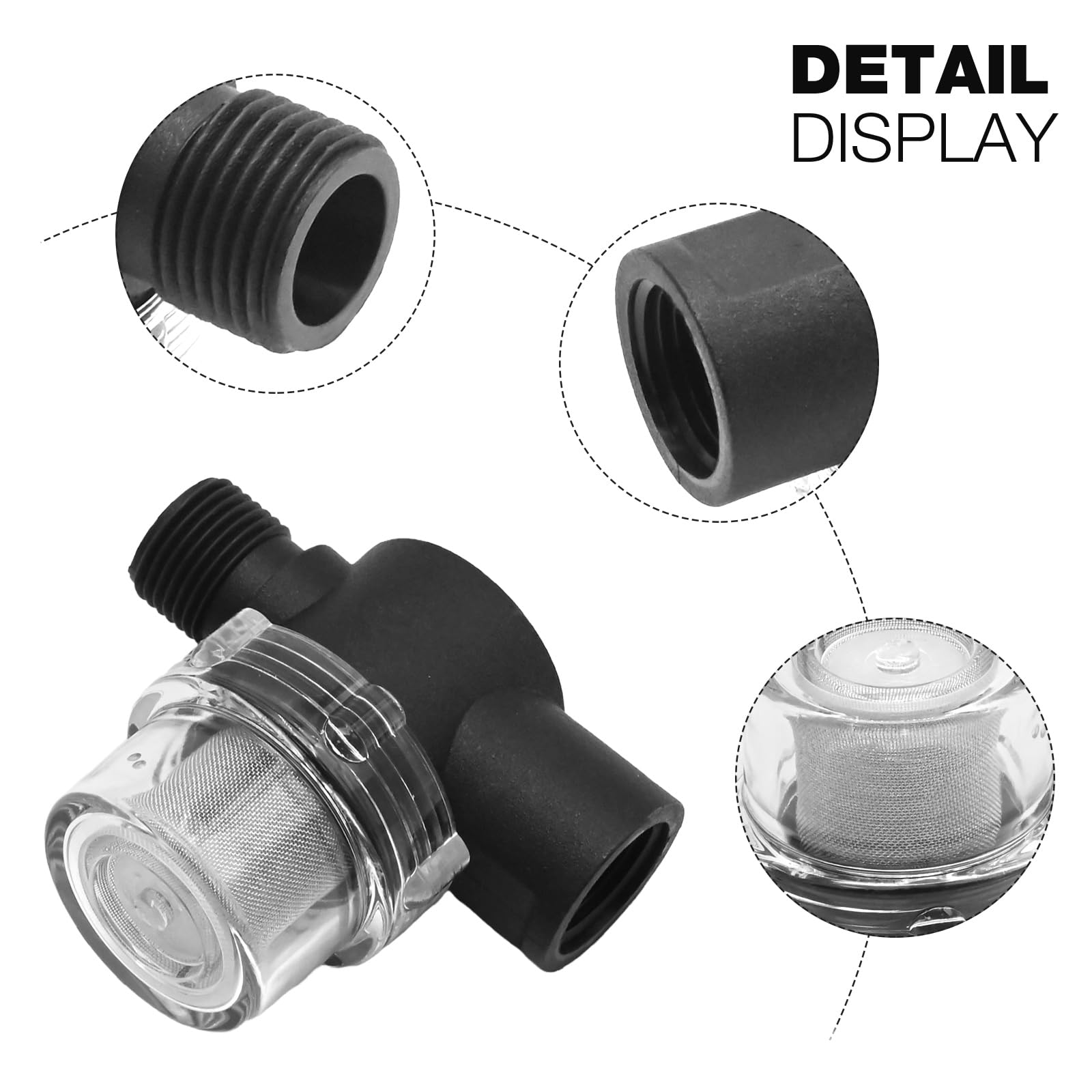 CADUFUELLY Water Pump Strainer Filter, RV Replacement 1/2 inch Twist-On Pipe Strainer with Pump Strainer Replacement for WFCO and Shurflo Pumps (2 PCS, 80 Mesh)