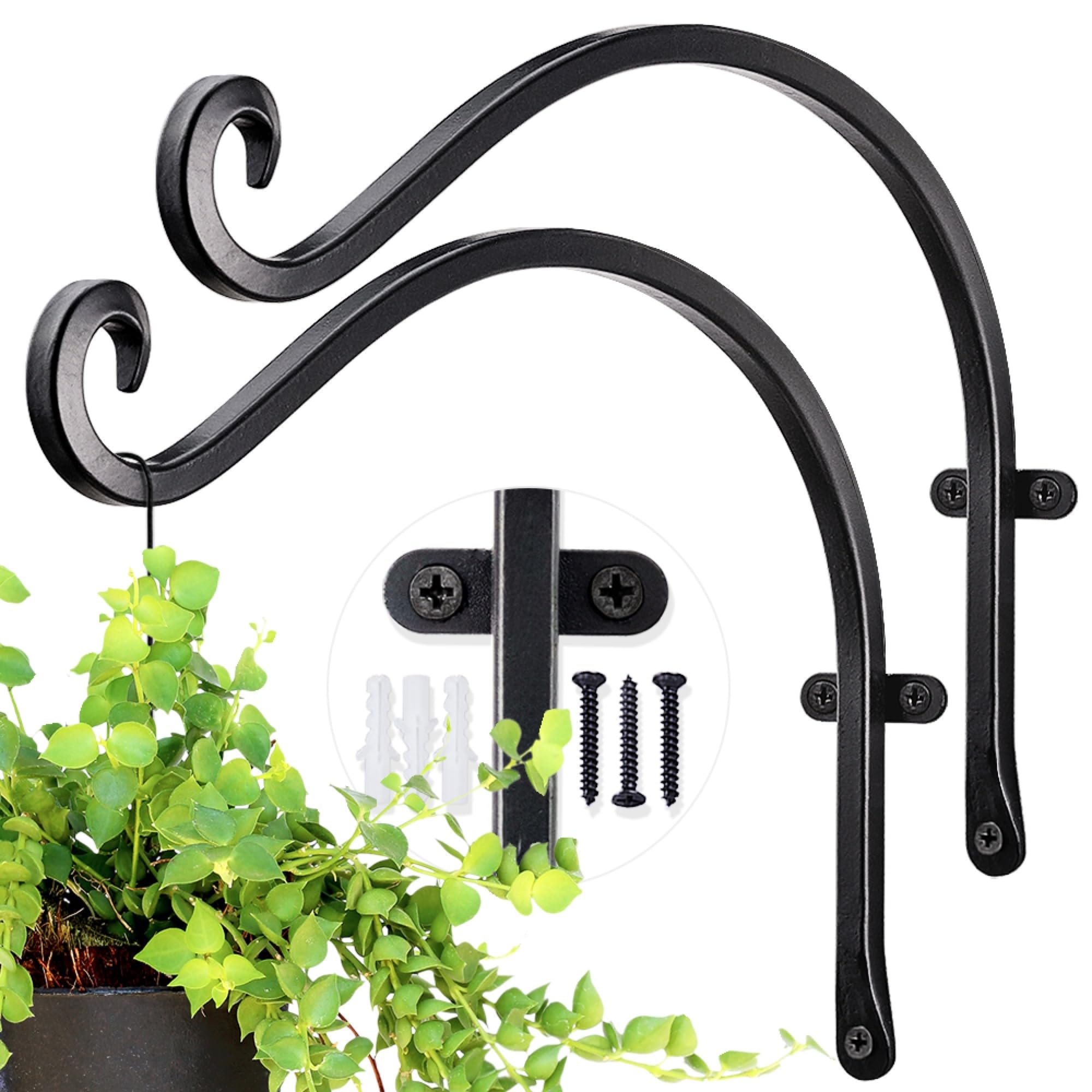 AJART Ceiling Hooks for Hanging Plants: Iron Plant Hanger for Wall Moun (Black 12inch, 12 Inch)