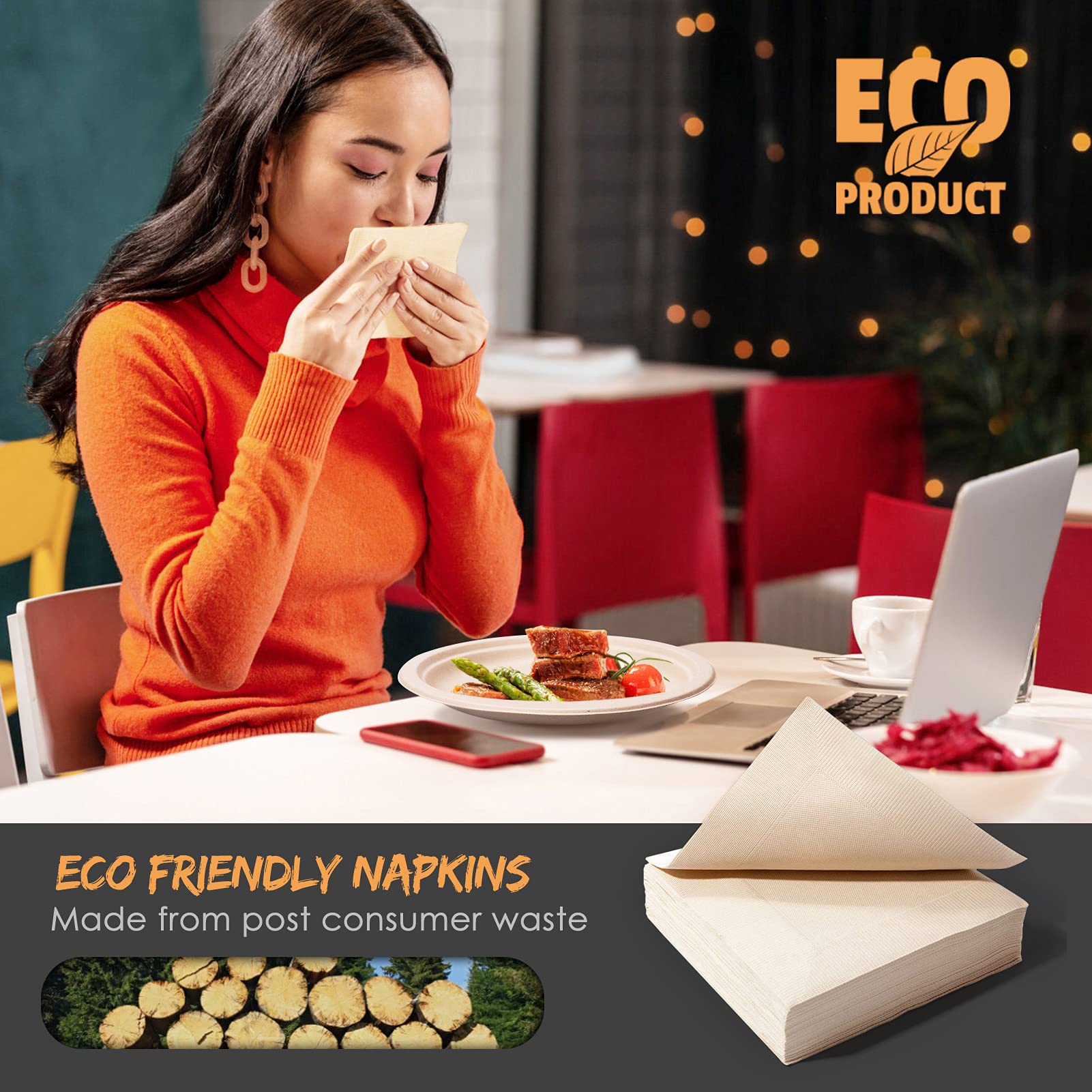 Gezond 250pcs Disposable Paper Plates Set Compostable Party Supplies, Biodegradable Dinnerware Include Paper Plates, Napkins, Utensils for Party Camping Picnic, 50 Each