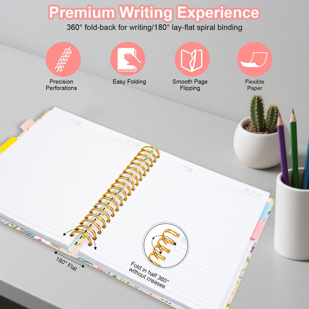 Spiral Journal Notebooks for Work, 300 Pages 5 Subject Notebook College Ruled with Dividers & Tabs, Notebook Journal for Women Students Note-Taking and Organizer (Beige Bloom, B5(8"x10"))