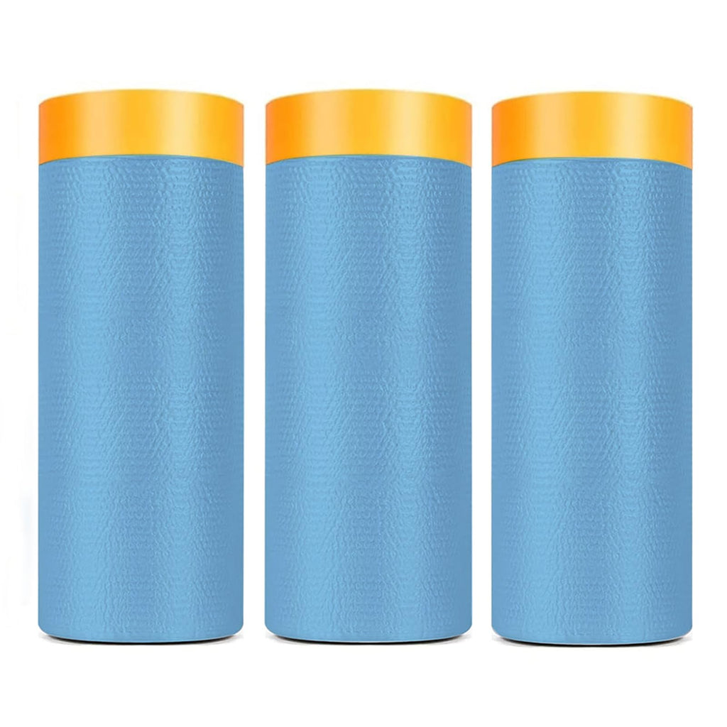 Pre-Taped Masking Film for Painting - 60" x 66' Painters Plastic Sheeting with Automotive Paint Tape and Drape for Covering Cars, Walls, Windows and Furniture Protection (3 Rolls)