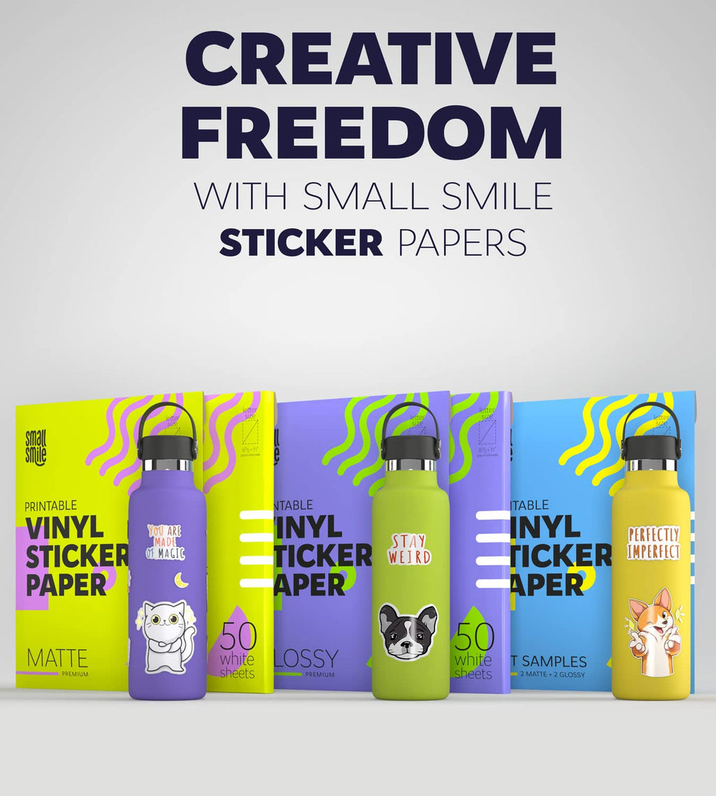 Premium Printable Vinyl Sticker Paper for Inkjet Printer and Laser - 20 White Glossy Sticker Paper Waterproof - Durability Adhesive Paper 8.5 x 11, Fast Dry, Holds Ink Well, Great for Cutting Machines