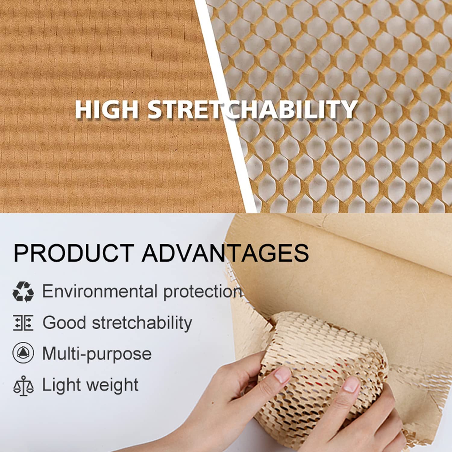 Honeycomb Packing Paper,12" W x 100' L Packing Paper for Moving,Products & Gifts Honeycomb Wrapping Paper,Recyclable and Biodegradable Shipping Packing Materials with 10 Fragile Sticker Labels
