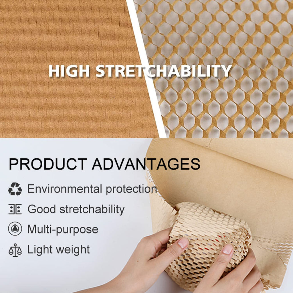 Honeycomb Packing Paper Wrap 15"x200' Sustainable Alternative to Bubble Cushioning Wrap for Moving/shipping/packing Roll with 20 Fragile Sticker Biodegradable & Fully Recylable