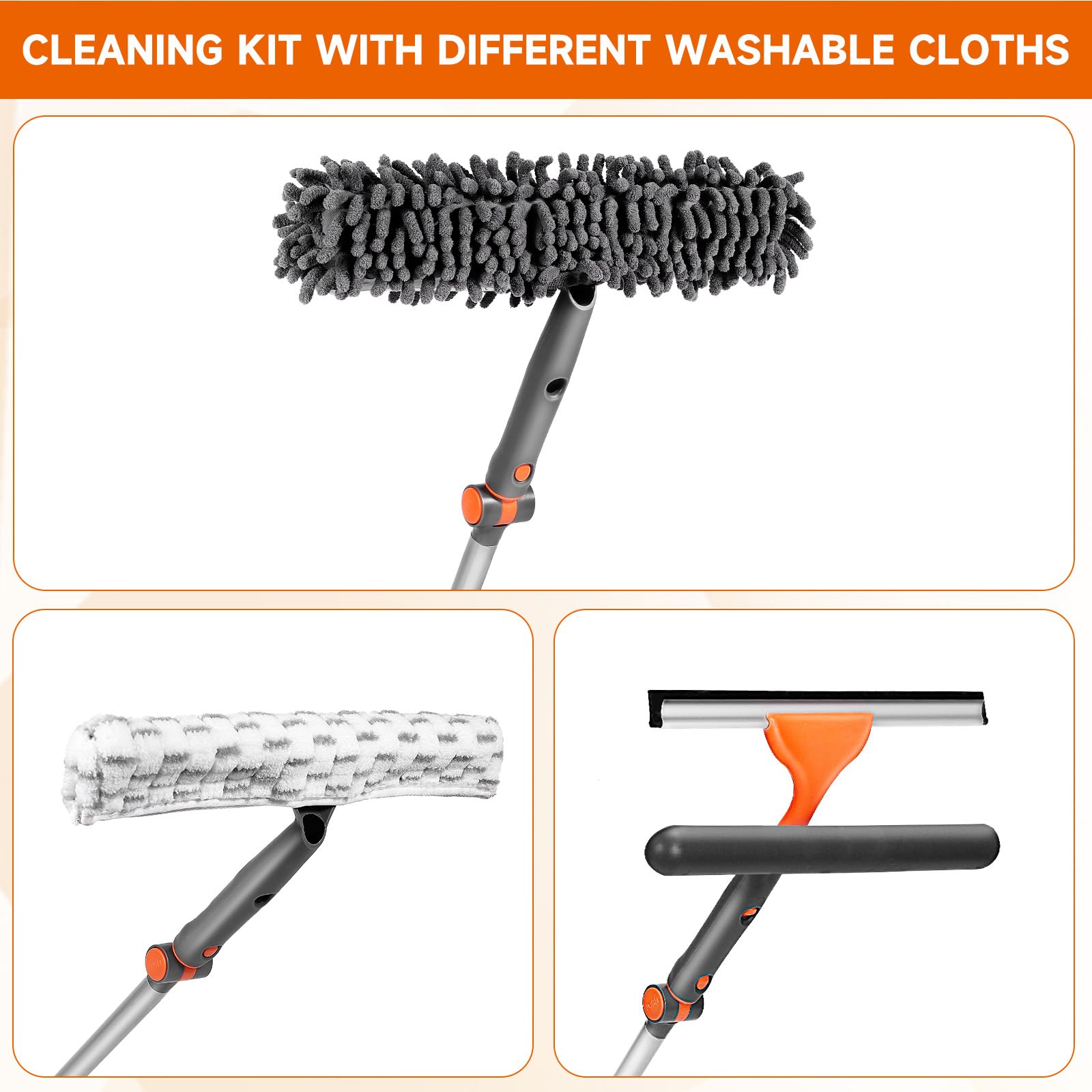 Chabatree Window Squeegee Cleaner Set 2-in-1 with Extendable Pole, Window Cleaning kit with Bendable Head for Glass for Car Indoor Outdoor High Windows（Kit1.0）