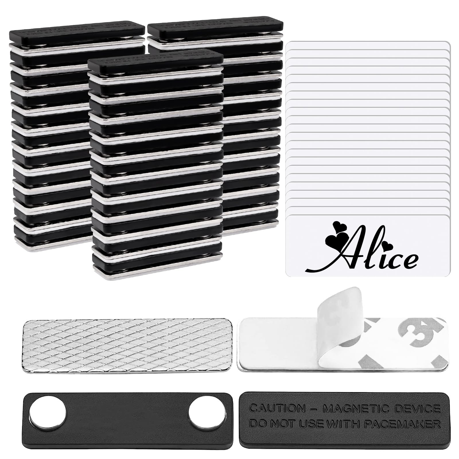 50 Pack Magnetic Name Tags, 3x1 Inch Reusable Name Badges Magnets Backs with 2 Extra-Strong Magnets, Write On Sticker for Office, Classroom, Fridge