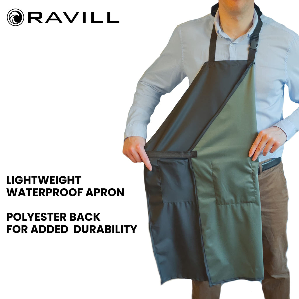 Waterproof Apron For Men and Women - 2 Pockets - Black - 2 Pack - 35" Multi Purpose Work Aprons for Dishwashing, Dog Grooming, Cleaning - Plastic Dishwasher Apron - Water Resistant Kitchen Apron