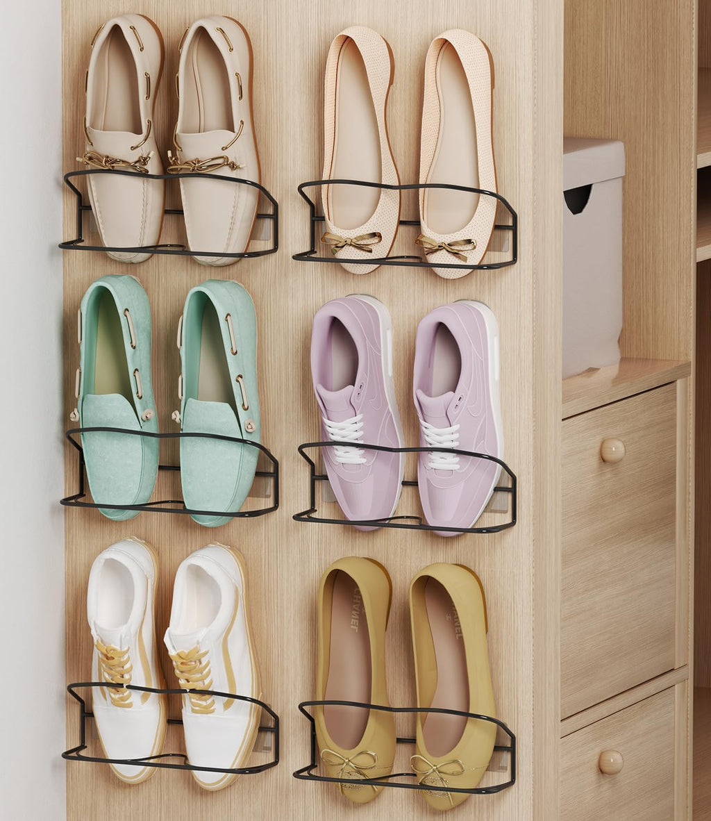 PrimZooty Wall Mounted Shoe Rack 6PCS, with Sticky Hanging Strips, Metal Wall Shoe Storage, Hanging Shoe Organizer for Wall/RV/Door