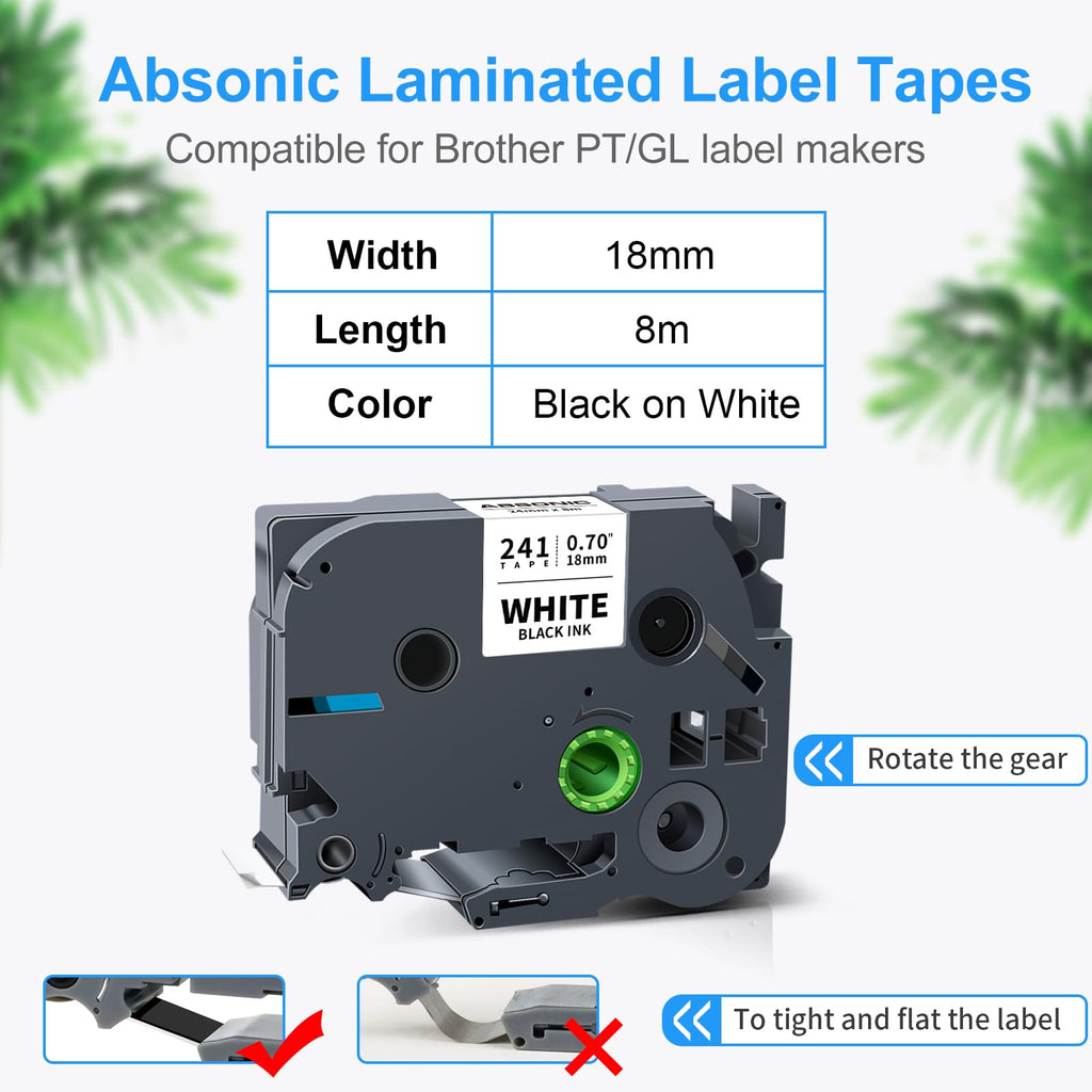 Absonic 3-Pack 18mm 0.7" Black on White Label Tape Compatible for Brother Tze-241 Tze241 Tz241 Tz-241 P Touch Label Tape 18mm 0.7 Laminated White Tze Tz Tape 3/4" for PT-D400 PTD410 PT-D610BT PTP700
