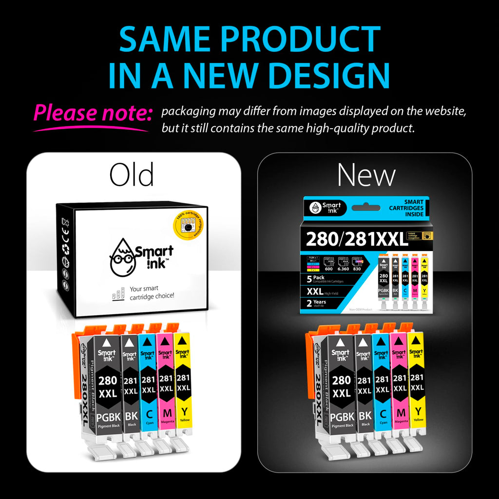 Smart Ink Compatible Ink Cartridge Replacement for Canon PGI 280 PGI-280 XXL CLI 281 CLI-281 (PGBK & BK/C/M/Y 5 Pack Combo) for Pixma TS702 TS6120 TS6220 TS6320 TR7520 TR8520 TS9520 TS9521C