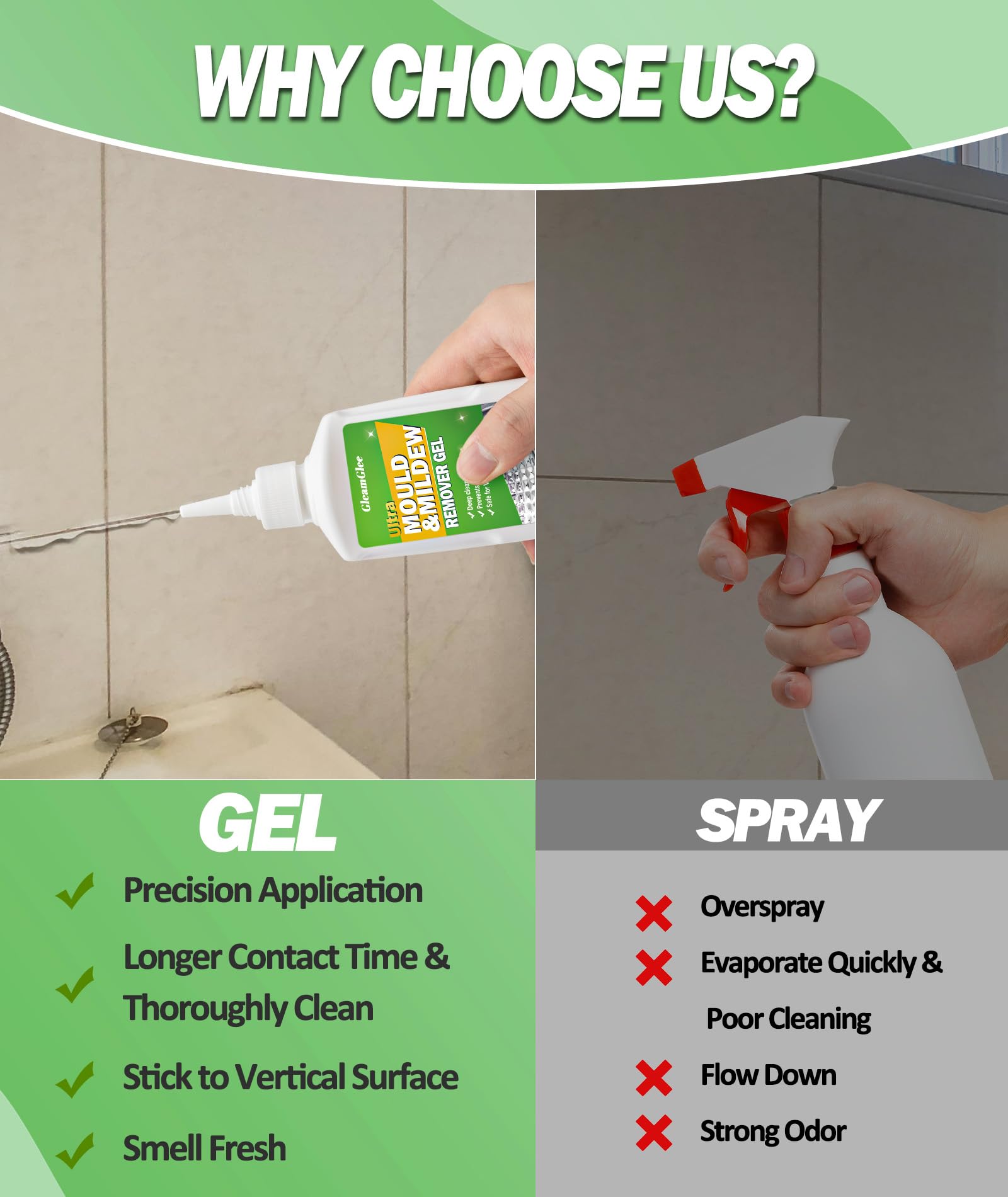 Mould Remover Gel, Powerful Mould Mildew Remover for Washing Machine, Top Load, Front Load, Tub Seal, Grout, Bathroom, Shower, Tiles, Refrigerator Strips, Kitchen Cleaner - (2Pack)