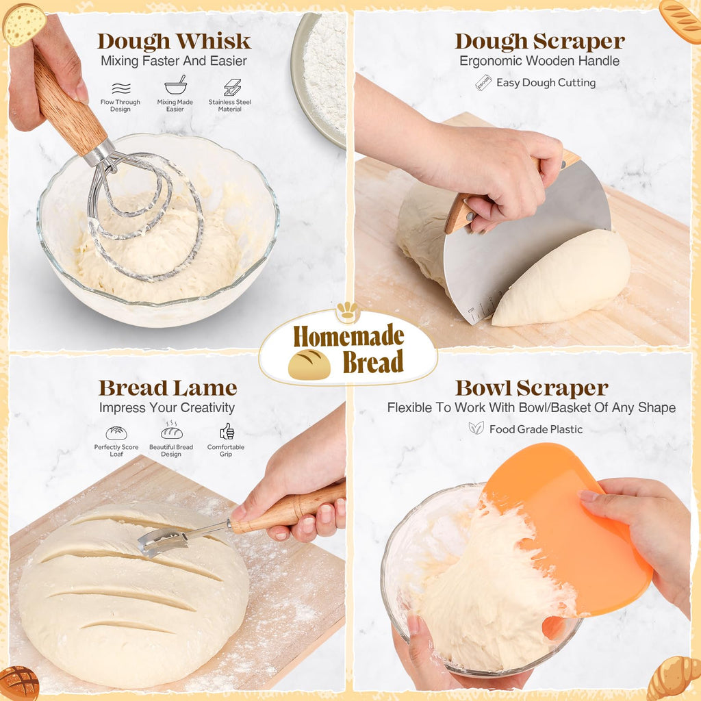 Sourdough Starter Kit, Sourdough Bread Baking Supplies, Sour Dough Starter Kits, Woven Banneton Bread Proofing Basket, Sourdough Kit Sour Dough Bread Making Tools Kit, Gifts for Women Mom Wife