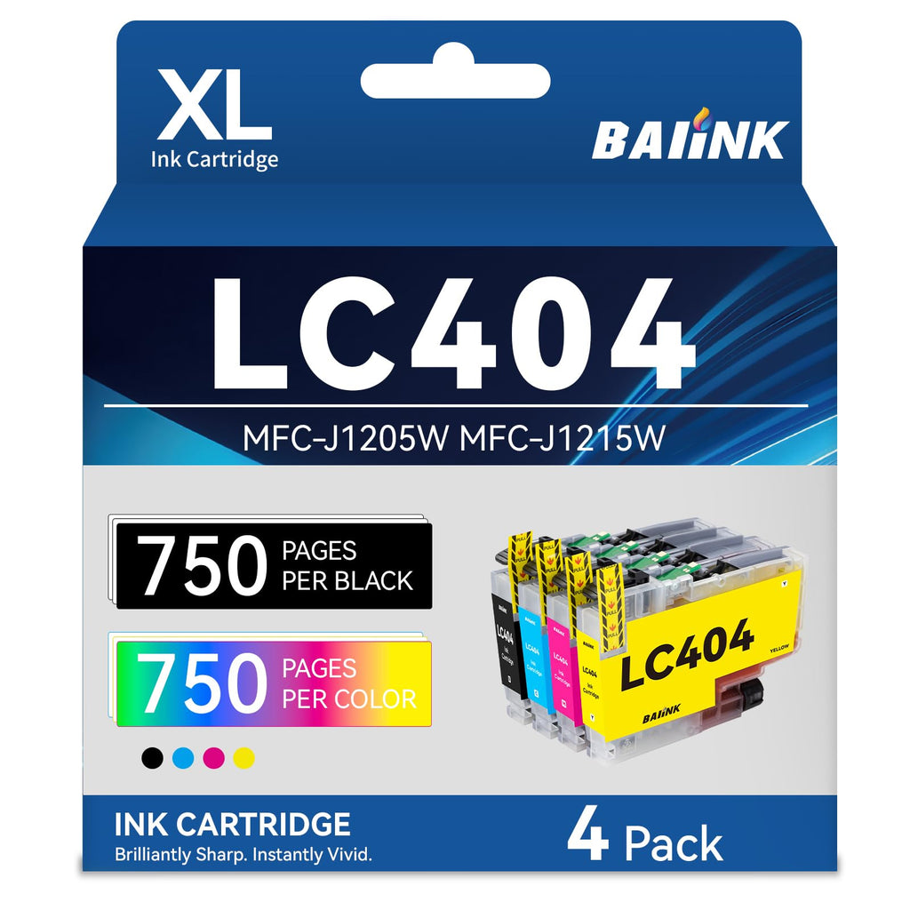 BAIINK LC404 Ink Cartridges Replacement for Brother Ink Cartridges LC404 LC-404 LC404XL Compatible with Brother MFC-J1205W MFC-J1215W MFC-J1205W XL Printer (4 Pack, Black Cyan Magenta Yellow)