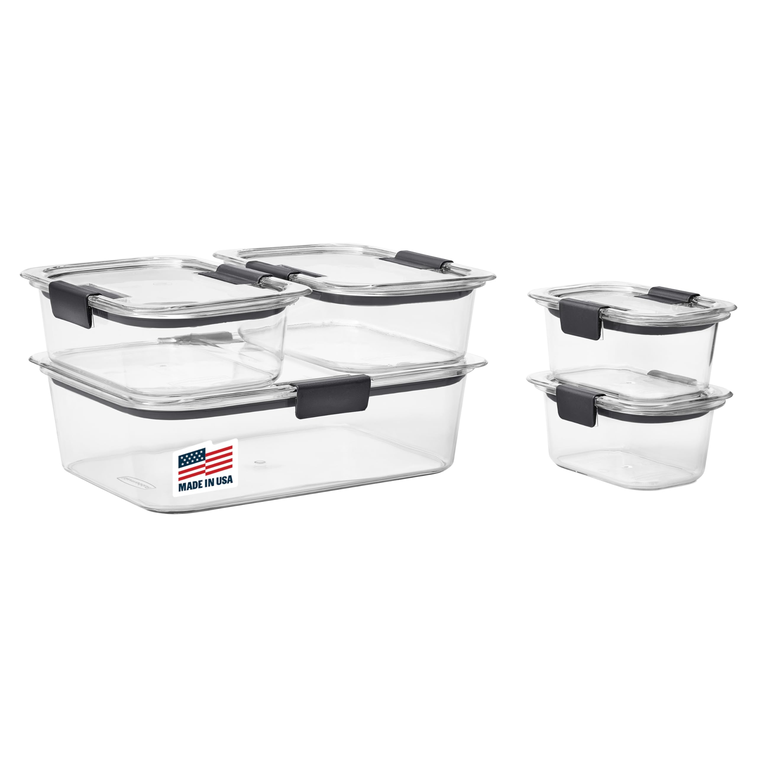 Rubbermaid Brilliance Leak-Proof Food Storage Containers with Airtight Lids, Set of 5 (10 Pieces Total) |BPA-Free & Stain Resistant Plastic