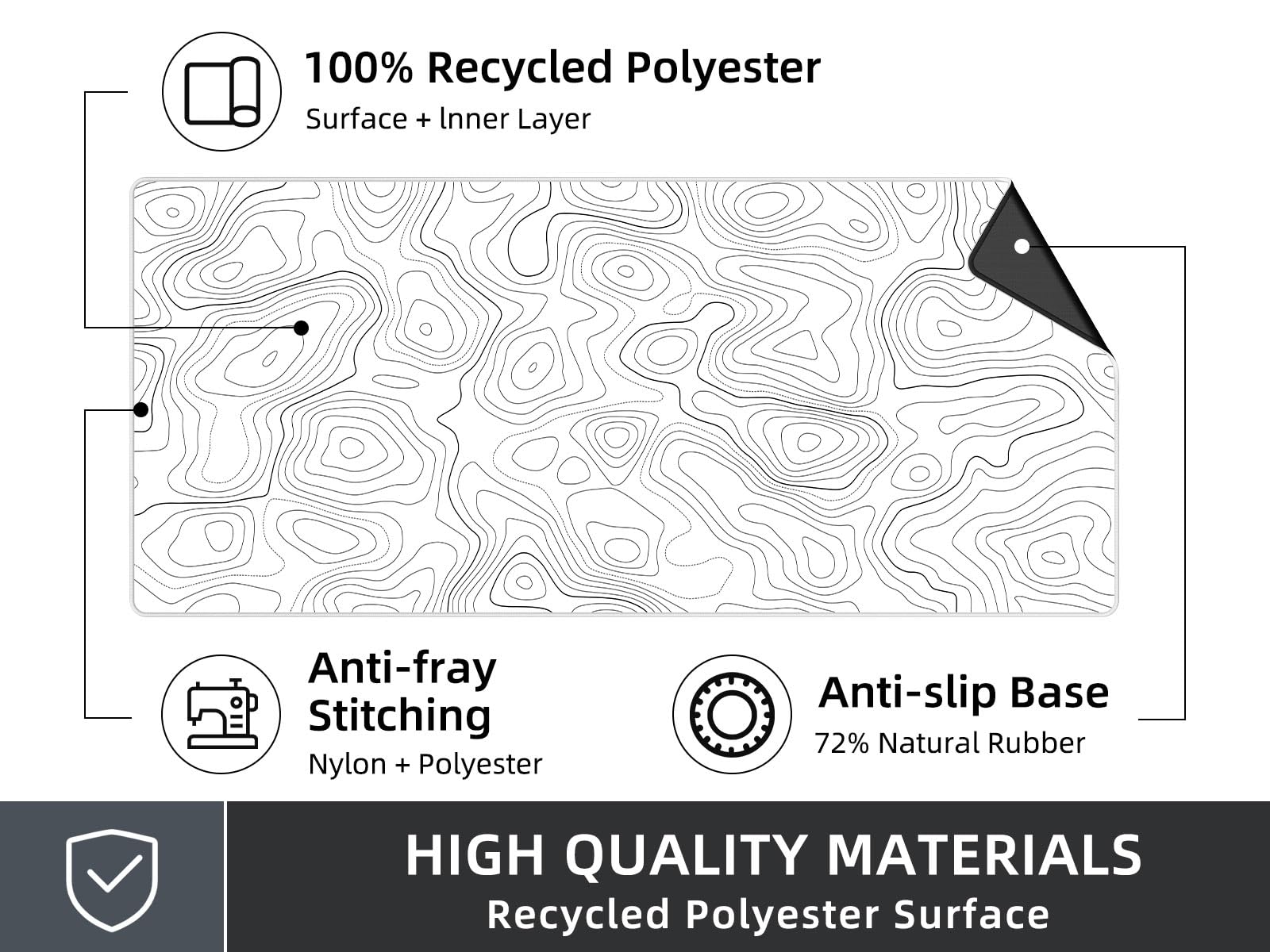Rinaze Large Gaming Mouse Pad Desk Mat with White Topographic, Anti-Slip Keyboard Pad with Multifunctional, Comfortable Big XXL Mousepad, Office Desk Accessories for Computer, Home and Gaming
