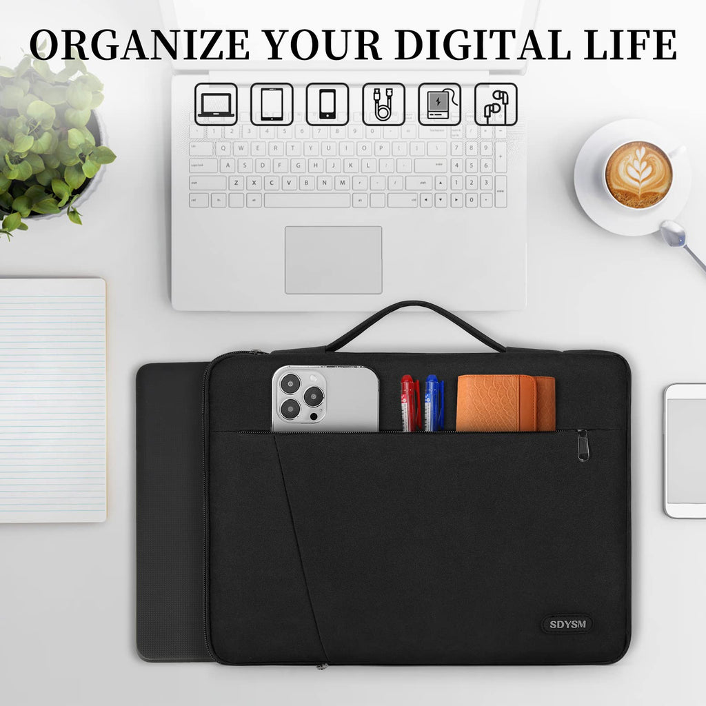 Laptop Sleeve 14 Inch Laptop Case with Portable Handle 360° Protective Laptop Sleeve Case Waterproof Neoprene Bag Business Computer case for Men Women Compatible with 13-14 Inch MacBook Air/ Pro/ ASUS/ DELL/ Lenovo/ HP/ ACER Notebook, Black