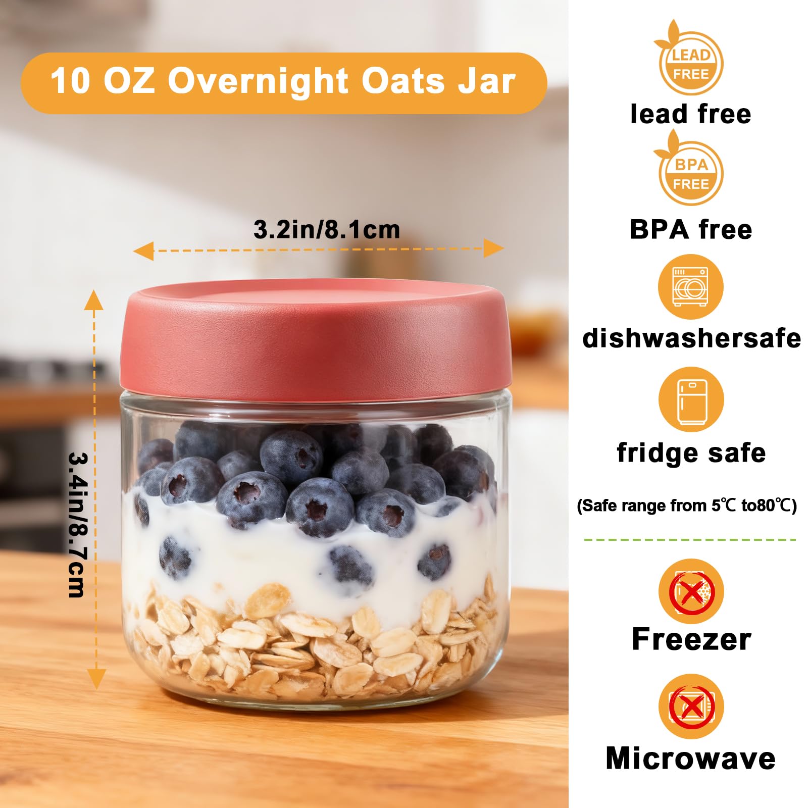 Wide Mouth Mason Jars,4 Pack 10oz Glass Overnight Oats Jar,Reusable Small Glass Jar Overnight Oats Containers with Lids for Fruit, Salad Dressing, Sauce,Cereal,Pasta,Sugar,Beans(300ml)