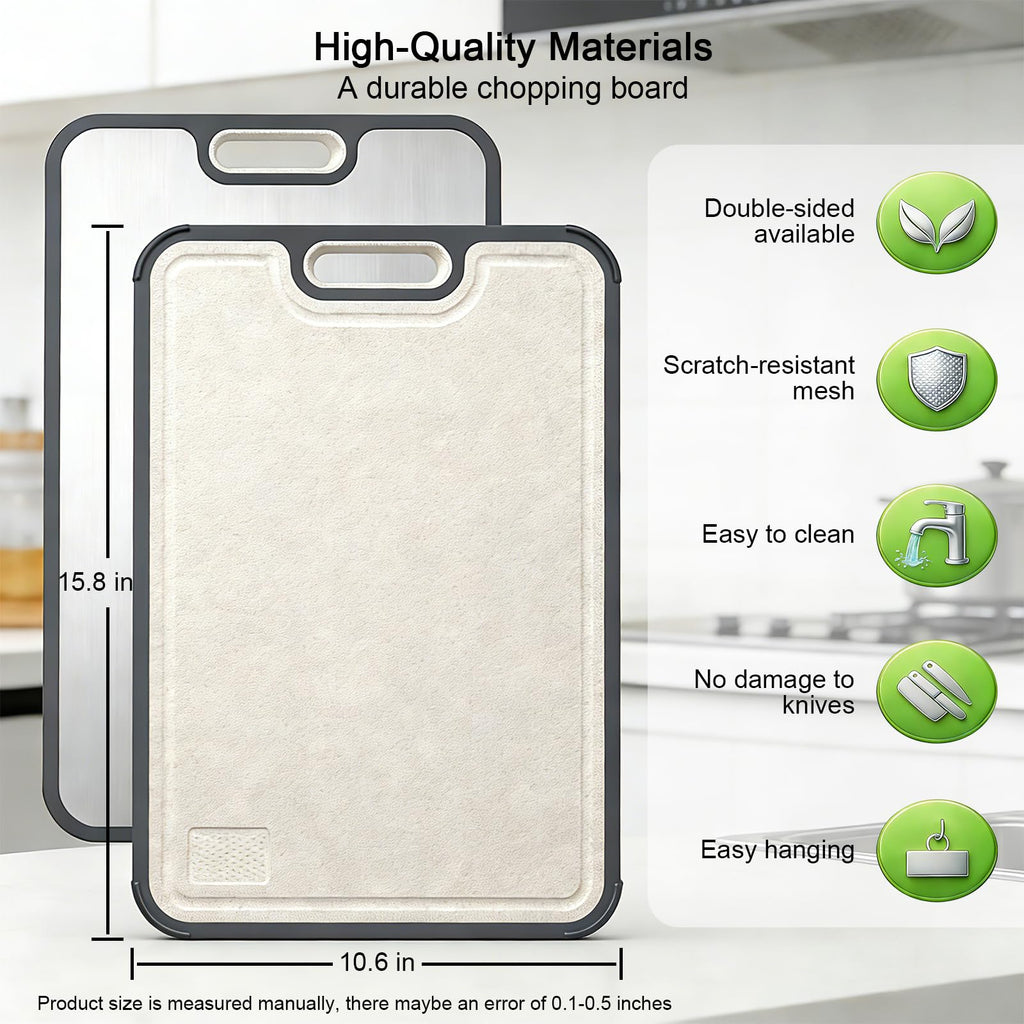 Titanium Cutting Board for Kitchen, Double Sided Food Grade Chopping Board, Pure Titanium & Wheat Straw PP, Easy to Clean Large 16”×10”, Kitchen Essential, Planche a Decouper