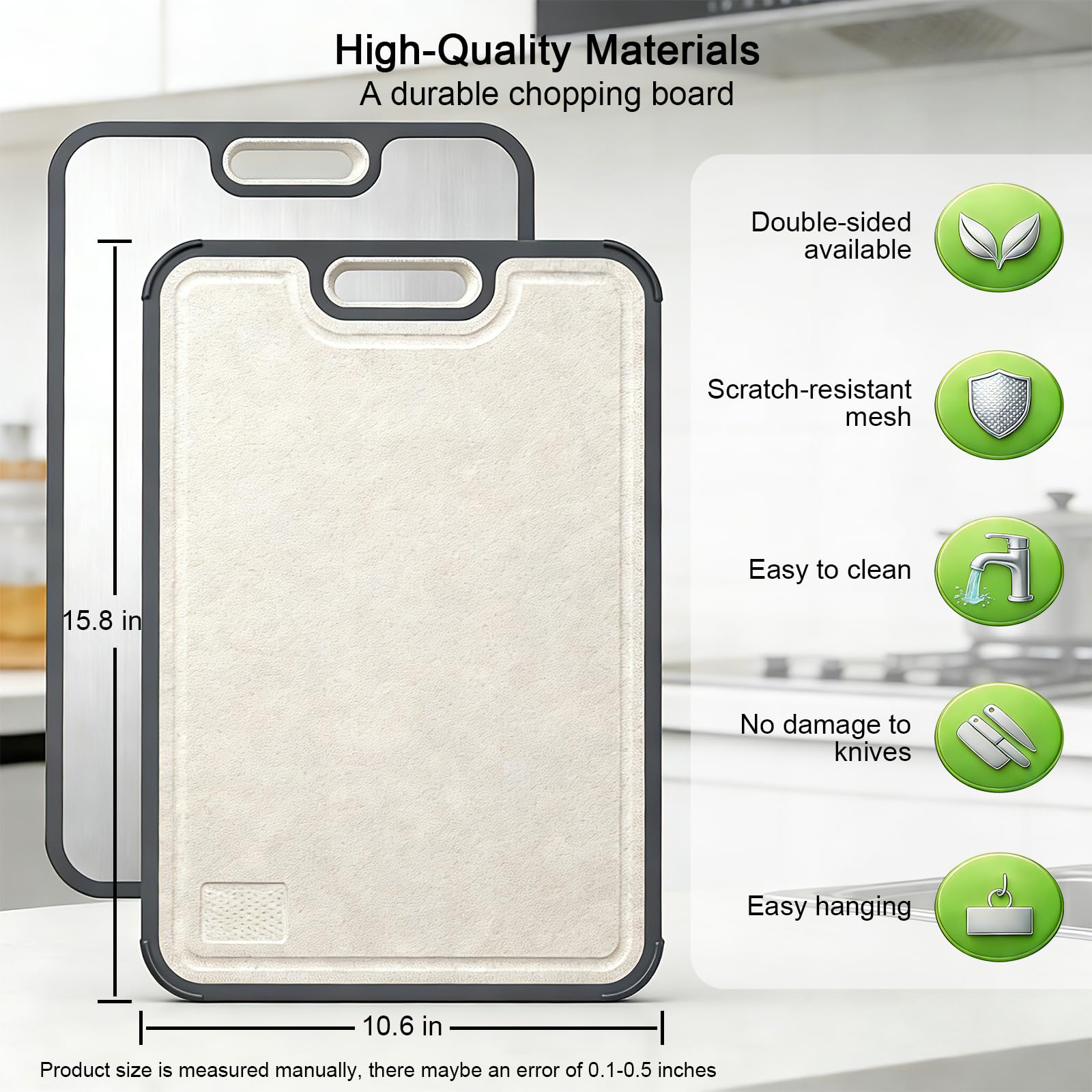 Titanium Cutting Board for Kitchen, Double Sided Food Grade Chopping Board, Pure Titanium & Wheat Straw PP, Easy to Clean Large 16”×10”, Kitchen Essential, Planche a Decouper