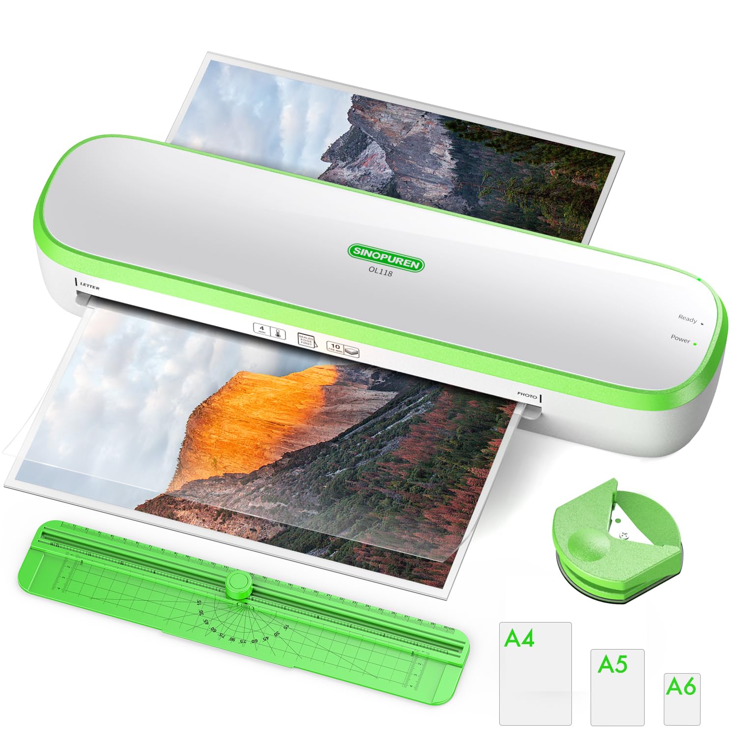 SINOPUREN Laminator Machine 9-Inch Thermal – Fast Warm-Up, Jam-Free, Quiet – Includes Sheets, Cutter & Corner Rounder – for Home, School, Office – Fits A4 & Letter Size – Made for Canada