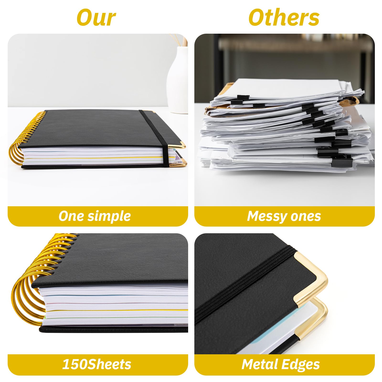 ONLYESH Spiral Notebook Journal,300Pages Hardcover Spiral Notebook journal with Removable Dividers Tabs,7.3"x10" Large Lined Journaling for Work, School, Women, Men（BLACK）