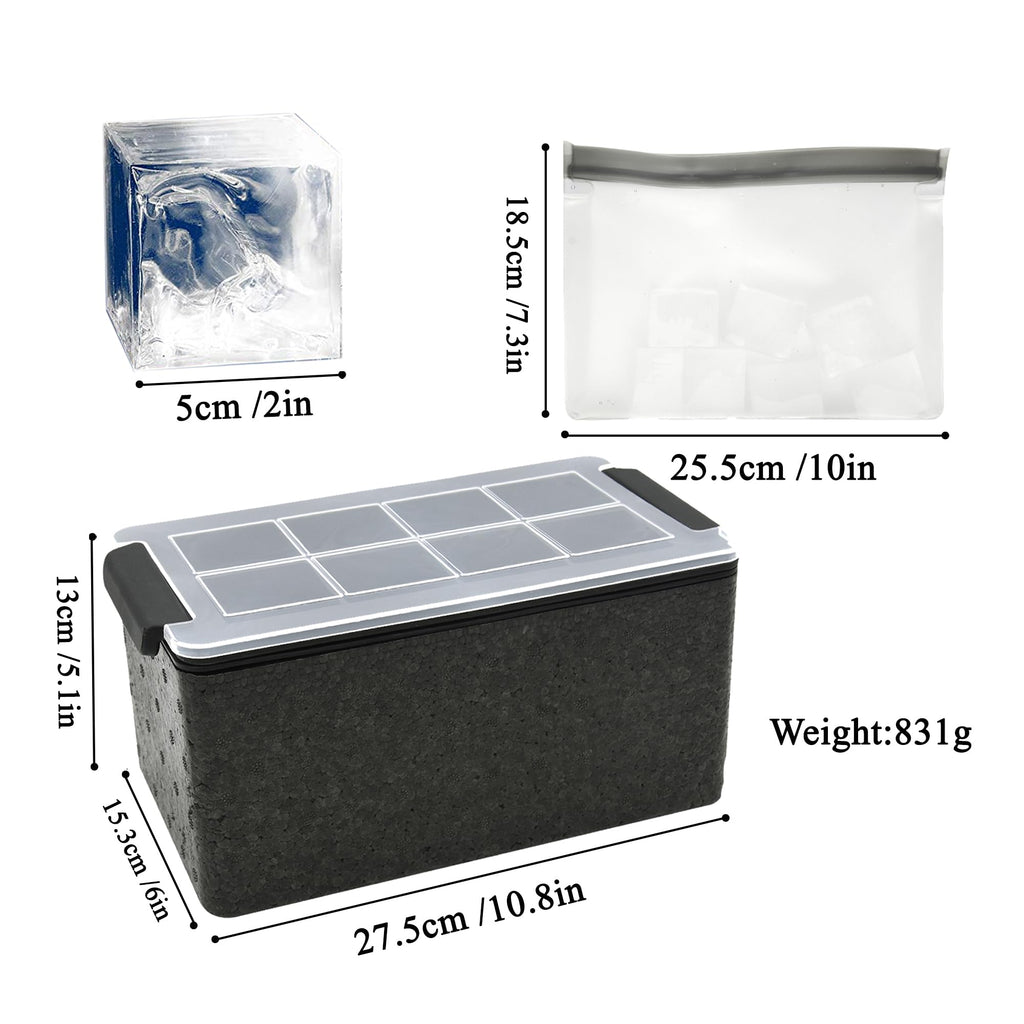 Bangp Clear Ice Cube Tray with Lid,Premium Clear Ice Cube Maker Mold,Large Size Silicone 8 Cavity Clear Ice Maker with Reusable Storage Bag,Makes 8 Crystal Clear Ice Cubes for Whiskey and Cocktail