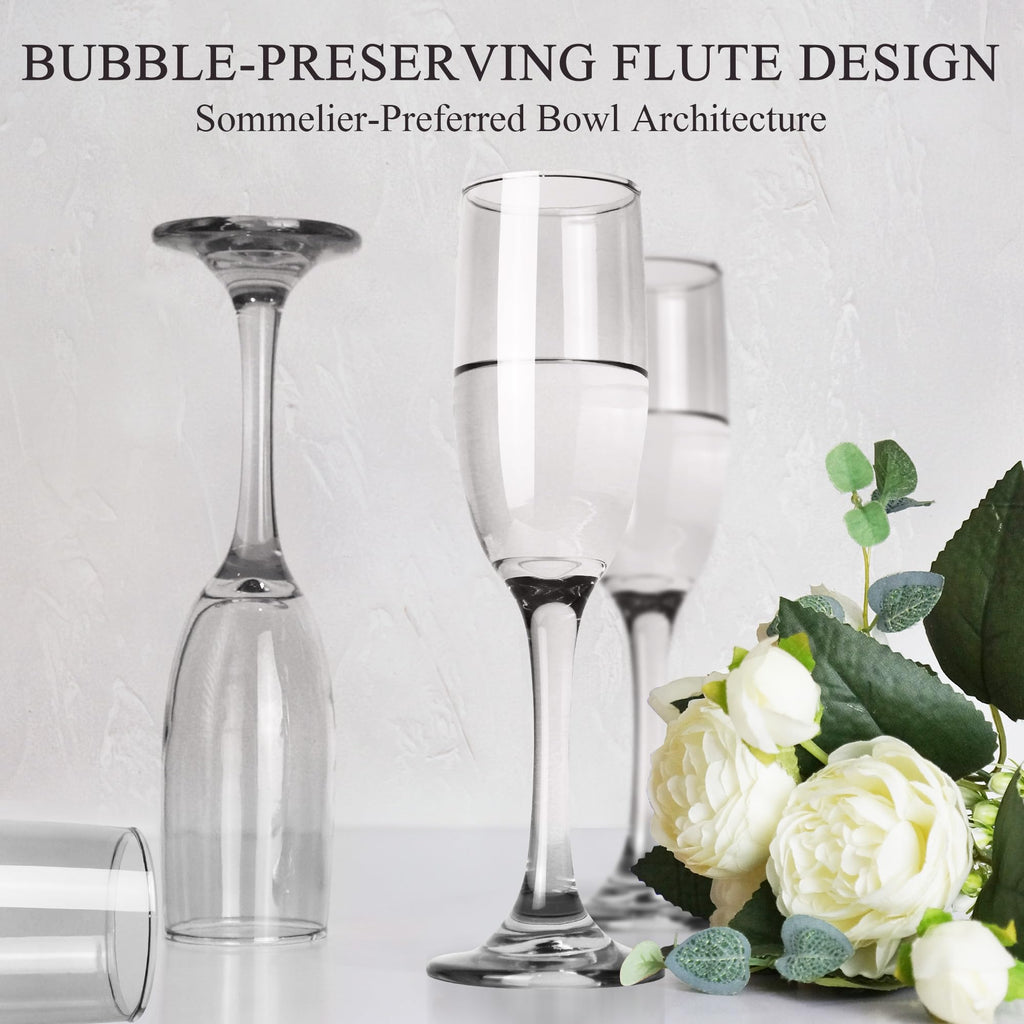 GLAZVIA Champagne Flutes Glasses Set of 6-6oz Elegant Crystal Glass, Classic Long Stem Clear Champagne Flute Gift for Wedding, Anniversaries, Parties, Birthday, Restaurant, Home Bar