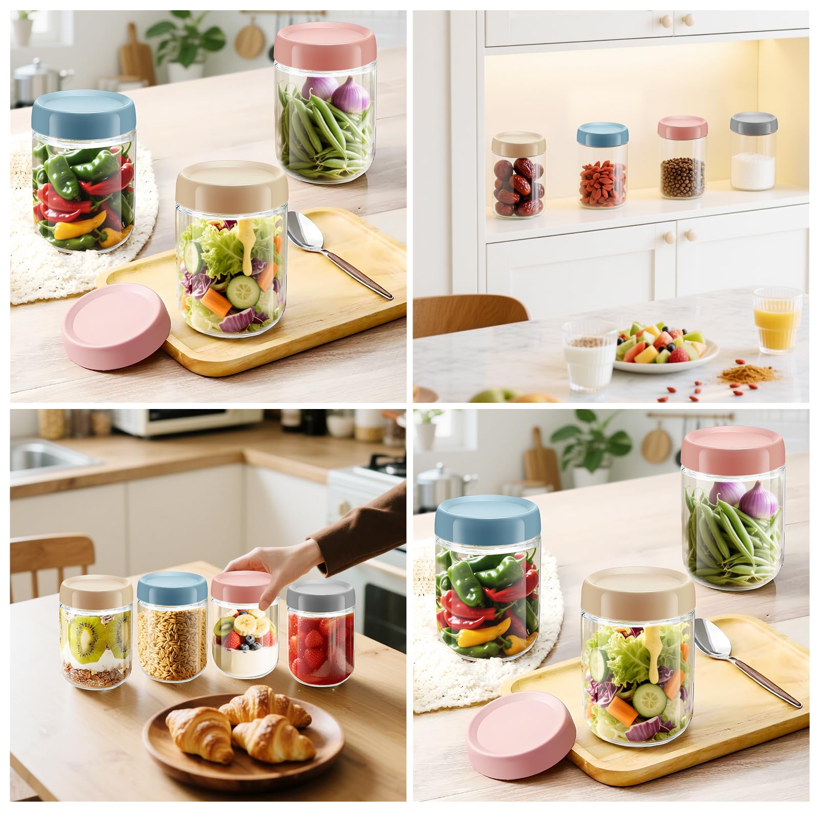 16 OZ Overnight Oats Jar, 6 Pack Overnight Oats Containers with Lids,Reusable Mason Jars, Meal Prep Containers with Lids, Glass Container Food Storage, Glass Jar for Oats,Yogurt,Snacks,Fruit